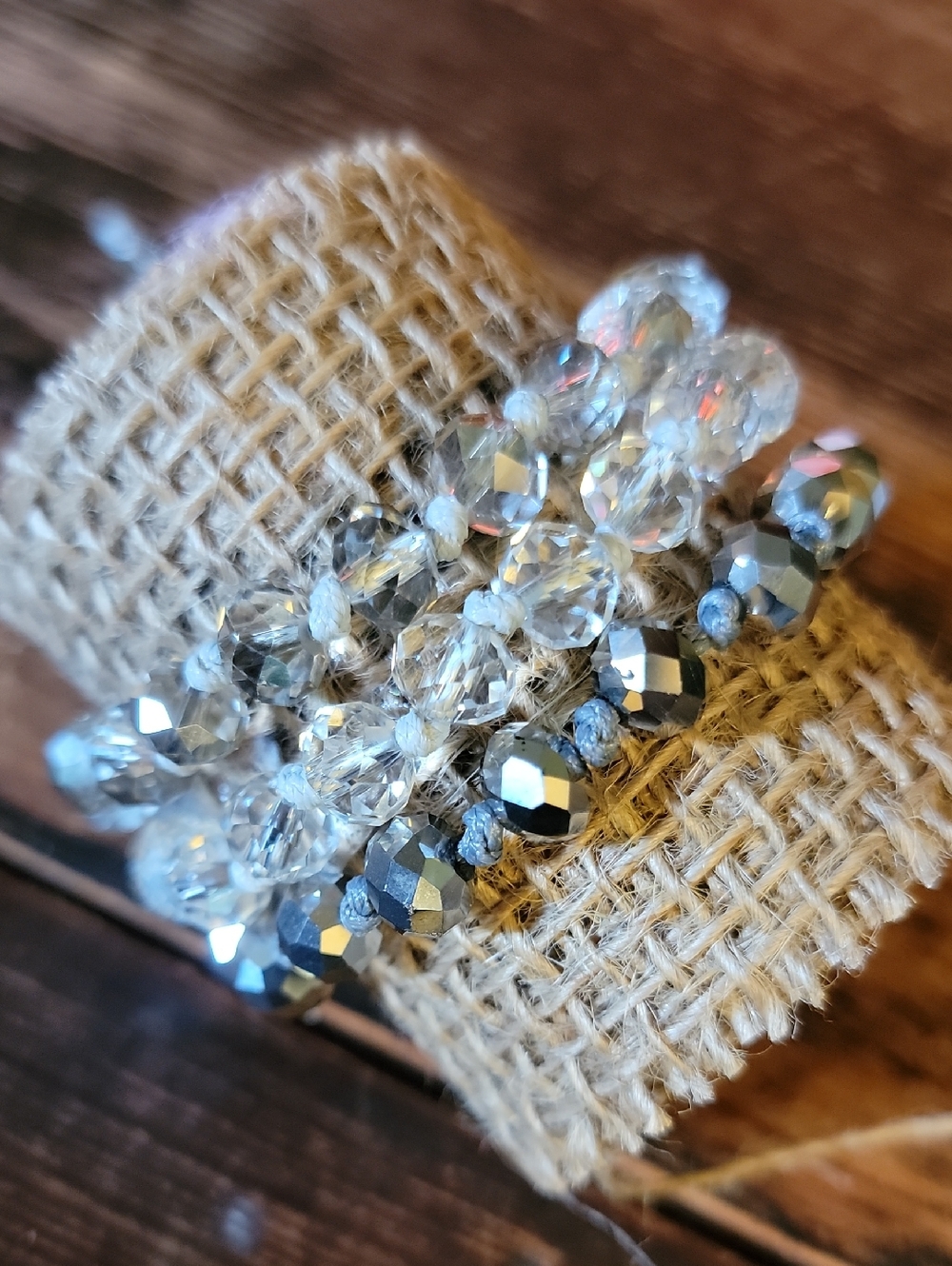 Crystal Faceted Beaded Bracelet Set- Silver Tone Grey
